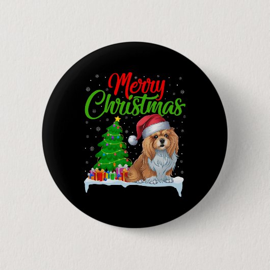 Lhasa Apso Dog Weihnachtsbaum Lichter Funny Xmas D Button (Vorderseite)