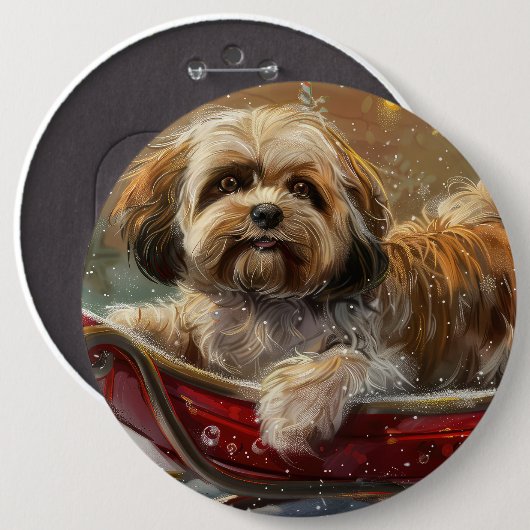 Lhasa Apso Dog Weihnachtsfest Button (Vorne & Hinten)