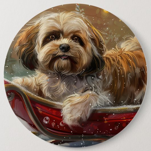 Lhasa Apso Dog Weihnachtsfest Button (Vorderseite)