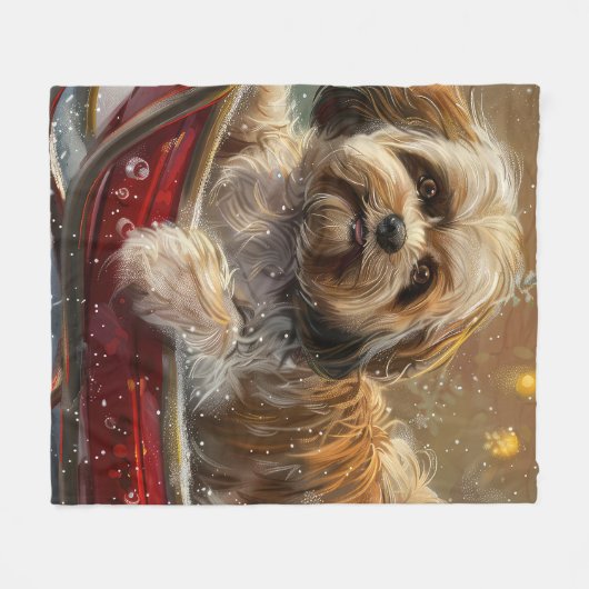 Lhasa Apso Dog Weihnachtsfest Fleecedecke (Vorderseite (Horizontal))