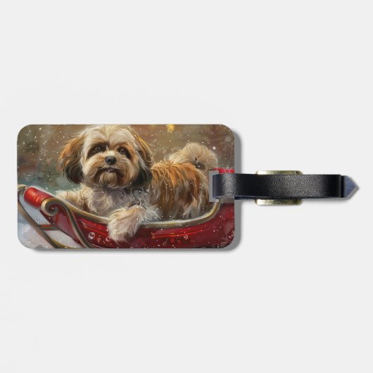 Lhasa Apso Dog Weihnachtsfest Gepäckanhänger (Rückseite horizontal)