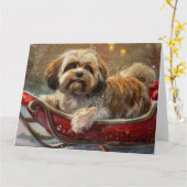 Lhasa Apso Dog Weihnachtsfest Karte (Gelbe Blume)