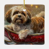 Lhasa Apso Dog Weihnachtsfest Keramikornament (Rückseite)