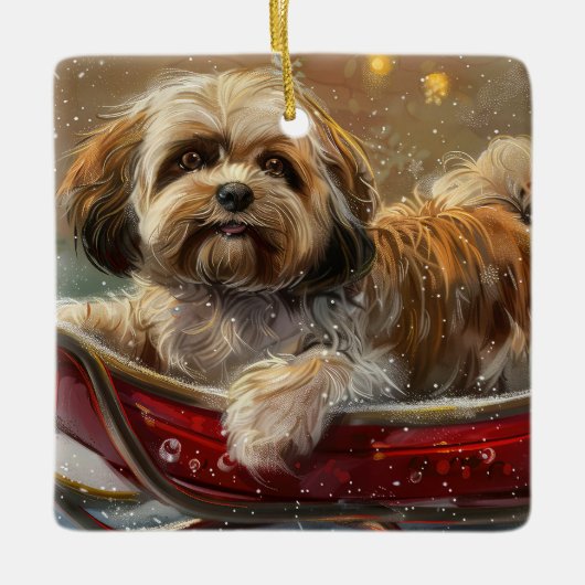 Lhasa Apso Dog Weihnachtsfest Keramikornament (Vorderseite)