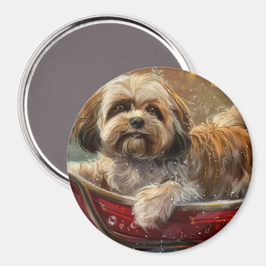 Lhasa Apso Dog Weihnachtsfest Magnet (Vorderseite/Rückseite)