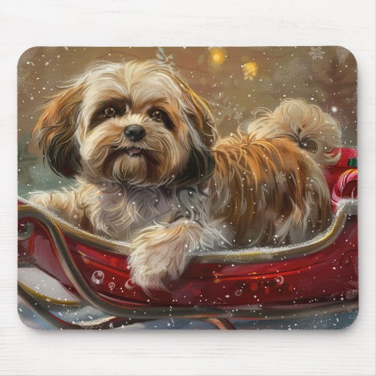 Lhasa Apso Dog Weihnachtsfest Mousepad (Vorne)