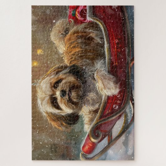 Lhasa Apso Dog Weihnachtsfest Puzzle (Vertikal)