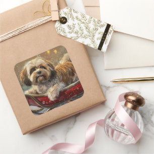 Lhasa Apso Dog Weihnachtsfest Quadratischer Aufkleber