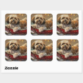 Lhasa Apso Dog Weihnachtsfest Quadratischer Aufkleber (Blatt)