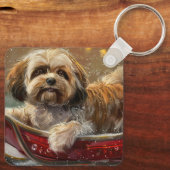 Lhasa Apso Dog Weihnachtsfest Schlüsselanhänger (Rückseite)