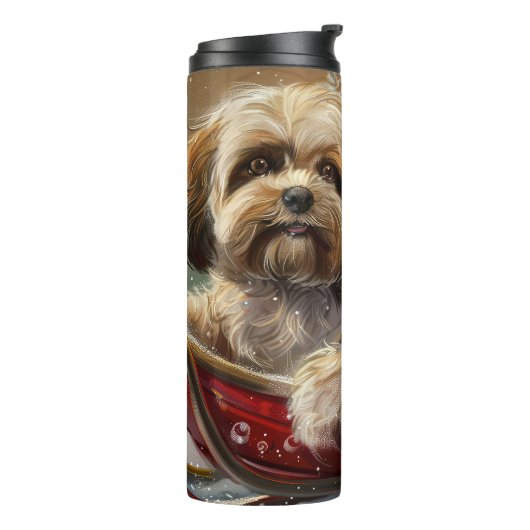 Lhasa Apso Dog Weihnachtsfest Thermosbecher (Nach links gedreht)