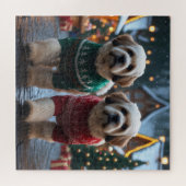 Lhasa Apso Dogs Christmas Snow Holiday Puzzle (Horizontal)