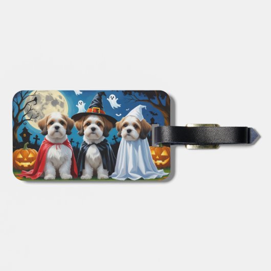 Lhasa Apso Dogs Pumpkin Halloween Funny Gepäckanhänger (Rückseite horizontal)