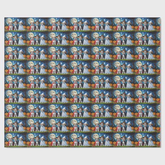 Lhasa Apso Dogs Pumpkin Halloween Funny Geschenkpapier (Flach)