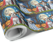 Lhasa Apso Dogs Pumpkin Halloween Funny Geschenkpapier (Rolleneckpunkt)
