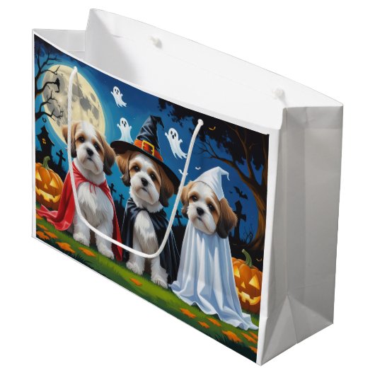 Lhasa Apso Dogs Pumpkin Halloween Funny Große Geschenktüte (Vorderseite Schrägansicht)