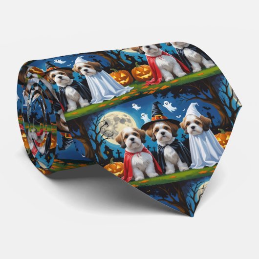Lhasa Apso Dogs Pumpkin Halloween Funny Krawatte (Gerollt)