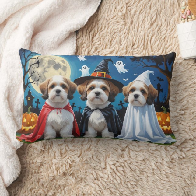 Lhasa Apso Dogs Pumpkin Halloween Funny Lendenkissen (Decke)