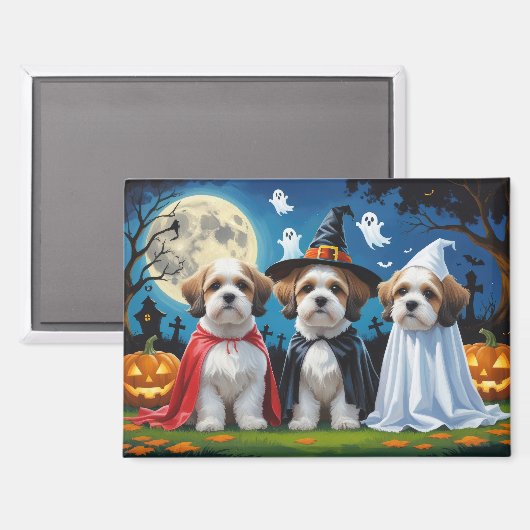 Lhasa Apso Dogs Pumpkin Halloween Funny Magnet (Vorderseite/Rückseite)