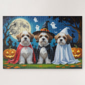 Lhasa Apso Dogs Pumpkin Halloween Funny Puzzle (Horizontal)