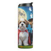 Lhasa Apso Dogs Pumpkin Halloween Funny Thermosbecher (Nach links gedreht)