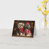 Lhasa Apso Dogs Weihnachtskarte Karte (Gelbe Blume)