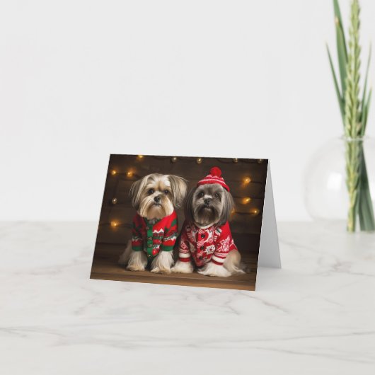 Lhasa Apso Dogs Weihnachtskarte Karte (Vorderseite)