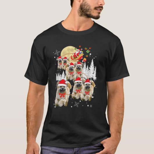 Lhasa Apso Funny Reindeer Christmas Moon Santa Dog T-Shirt (Vorderseite)