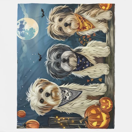Lhasa Apso Halloween Spooky Fleecedecke (Vorderseite)