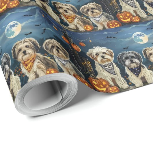 Lhasa Apso Halloween Spooky Geschenkpapier (Rolleneckpunkt)