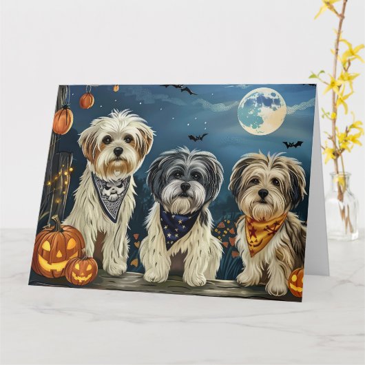 Lhasa Apso Halloween Spooky Karte (Gelbe Blume)