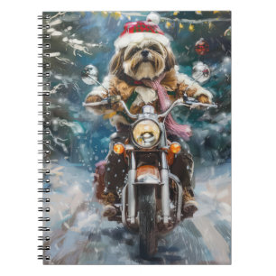Lhasa Apso Hund fährt Motorrad Weihnachten  Notizblock