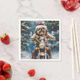 Lhasa Apso Hund fährt Motorrad Weihnachten Serviette