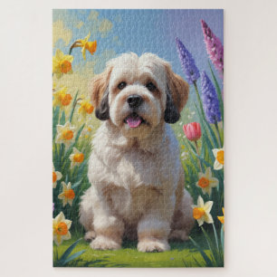 Lhasa Apso Hund Frühlingsblumen Malerei Puzzle