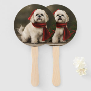 Lhasa Apso Hund im Schnee Weihnachten Fächer