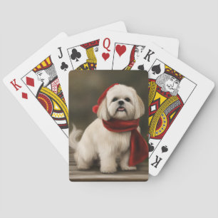 Lhasa Apso Hund im Schnee Weihnachten Spielkarten