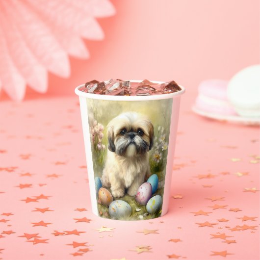 Lhasa Apso Hund mit Ostereiern Urlaub Pappbecher (Insitu)