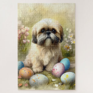 Lhasa Apso Hund mit Ostereiern Urlaub Puzzle