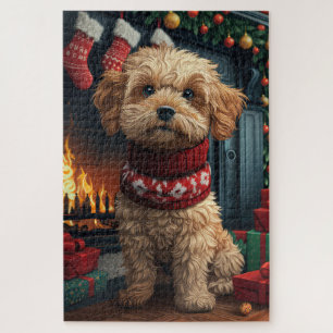 Lhasa Apso Hund mit Weihnachtsgeschenken Kamin Puzzle