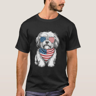 Lhasa Apso Hund USA-Flagge Sonnenbrille Patriotisc T-Shirt