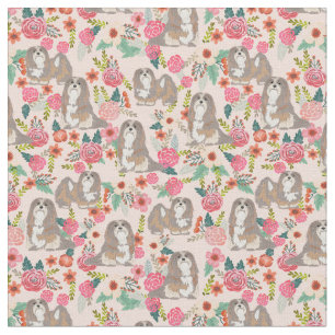 Lhasa Apso Hund Vintage Blumenmotive pastellrosa Stoff