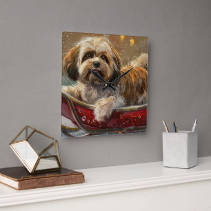 Lhasa Apso Hund Weihnachtsfestlich Quadratische Wanduhr