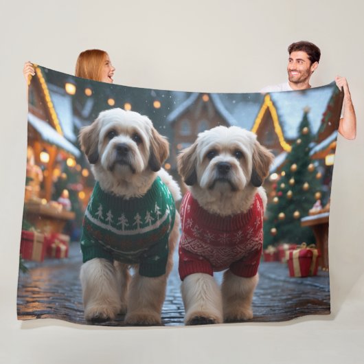Lhasa Apso Hunde Weihnachten Schnee Urlaub Fleecedecke (Beispiel)
