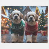 Lhasa Apso Hunde Weihnachten Schnee Urlaub Fleecedecke (Vorderseite (Horizontal))