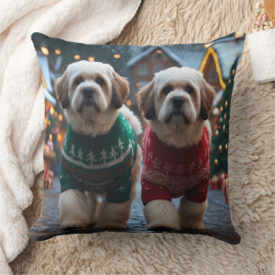 Lhasa Apso Hunde Weihnachten Schnee Urlaub Kissen