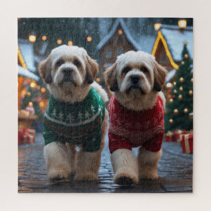 Lhasa Apso Hunde Weihnachten Schnee Urlaub Puzzle