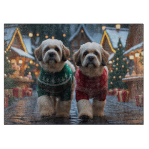 Lhasa Apso Hunde Weihnachten Schnee Urlaub Schneidebrett