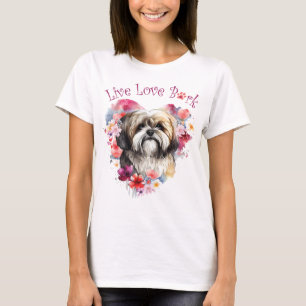 Lhasa Apso Hundemutter Blumenmuster T-Shirt