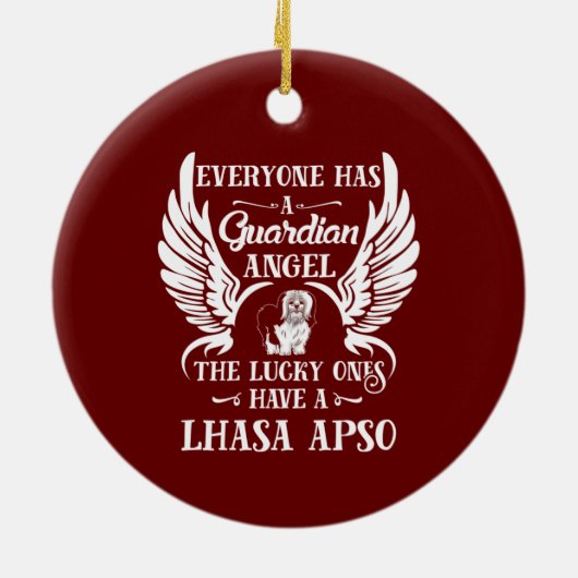 Lhasa Apso Hundespeichernengel Keramik Ornament (Hinten)