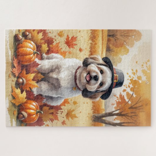 Lhasa Apso im Herbst Erntedank Art Puzzle (Horizontal)